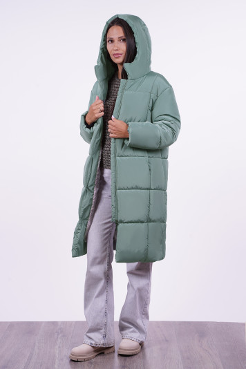 Пальто зимнее 33791 серо-зеленый